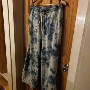 Three Bird Nest Tie-Dye Wide Leg Cotton Trouser - Blue & White